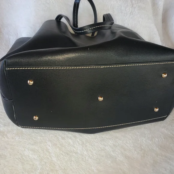 Black Leather Tote Bag with Contrast Stitching - Picture 7 of 14